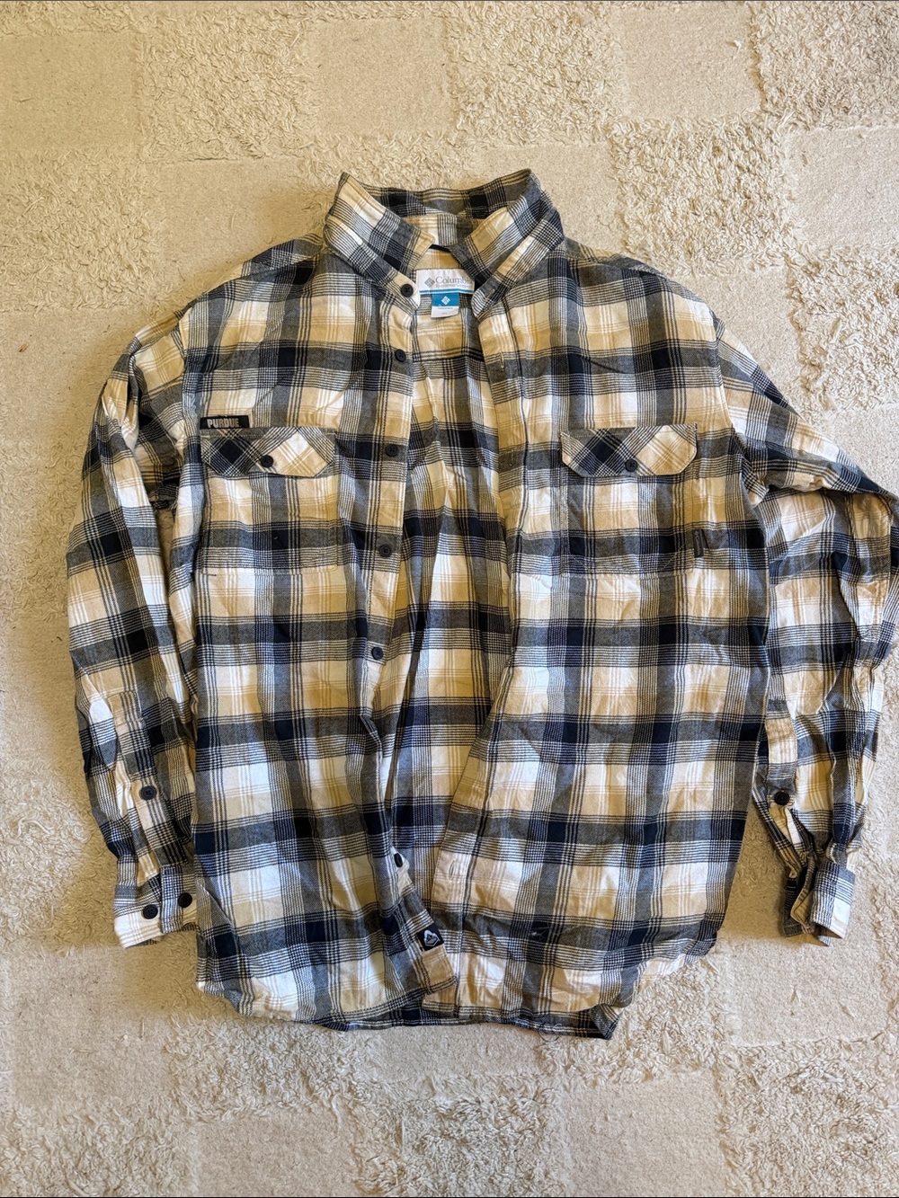 Purdue Plaid Button-Down Shirt in Black, White & Tan
